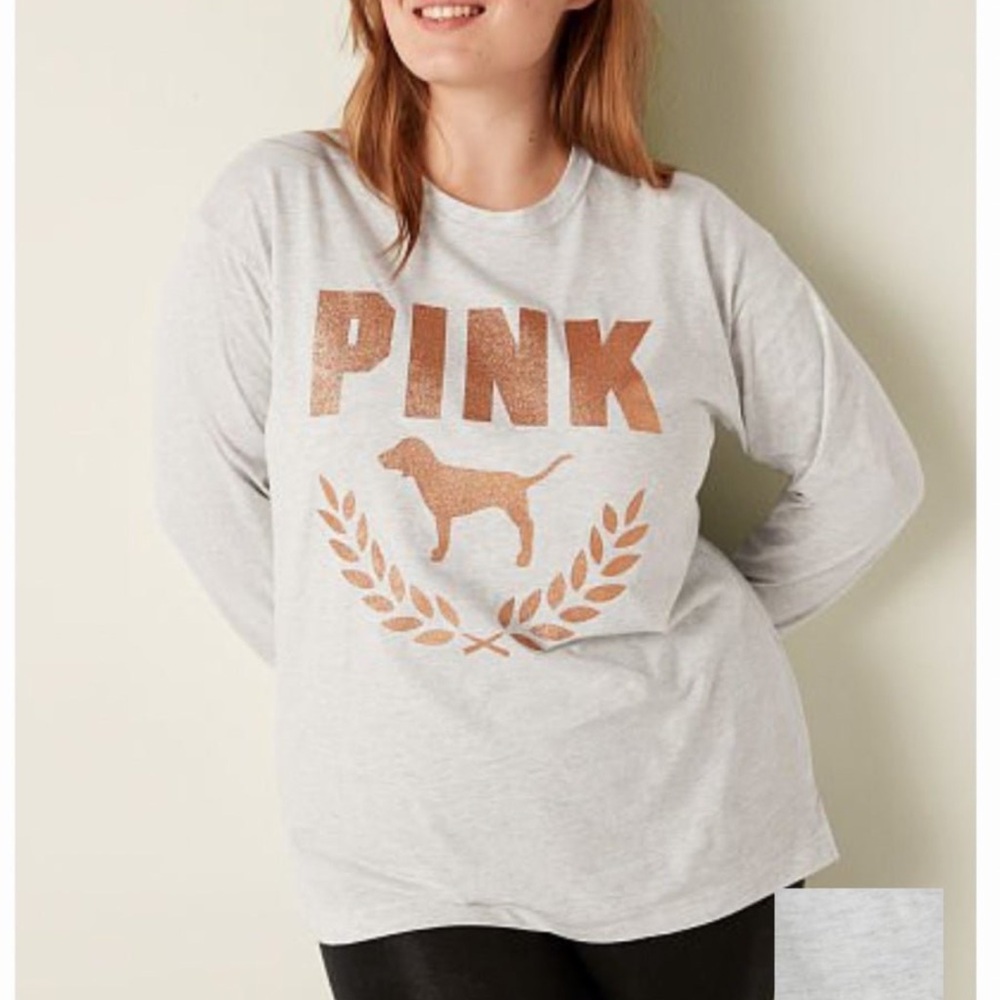 PINK Victoria's Secret Bling Dog Graphic Long Sleeve Shirt